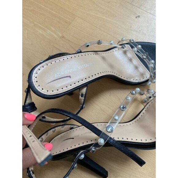 ADRIENNE Vittadini BNWT "Glow 2" Ankle Strap Black Jeweled Heel Women New - Picture 5 of 8